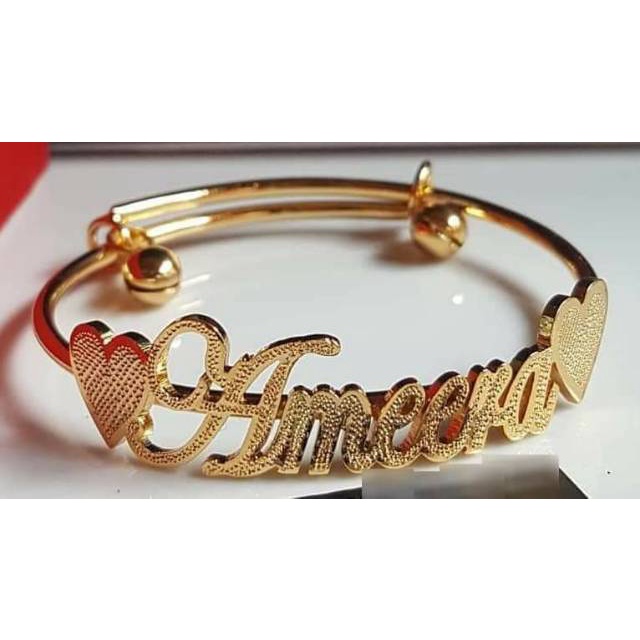 Gelang anak / bayi 8k/kadar375 variasi aneka karakter love cute cetak nama titanium lapis emas