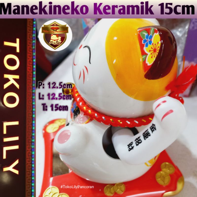 Manekineko Keramik Solar / Kucing Hoki Keramik Sinar / Lucky Cat Ceramic 15cm / Kucing Rezeki Keramik 15cm