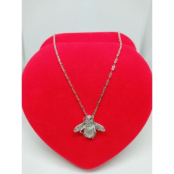 KALUNG PERAK ASLI 925 LAPIS EMAS/KALUNG RANTAI + LIONTIN CAMPUR MATA PUTIH COR/ASLI SILVER/PERHIASAN FASHION