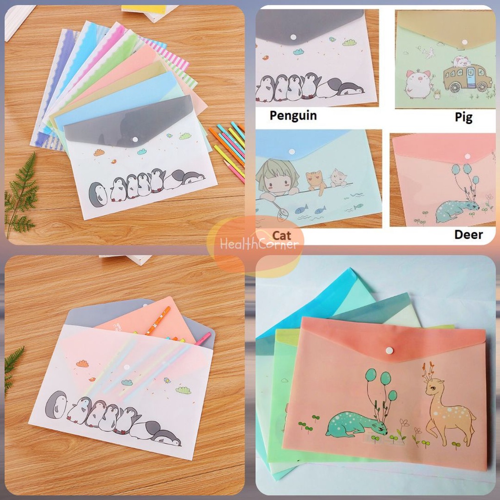 Map Plastik Kancing File Folder  A4 Cute Animal / File Organizer RANDOM