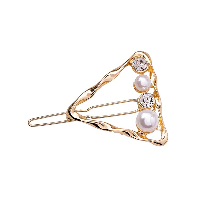 LRC Jepit Rambut Fashion Triangle Geometric Pearl Hairpin F29110