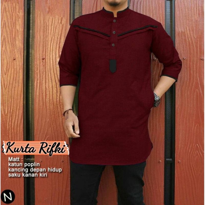 Baju Kemeja KURTA Koko Pria Laki Muslim Lengan 3/4 Bahan Katun Ukuran S M L XL XXL 3XL JUMBO Premium