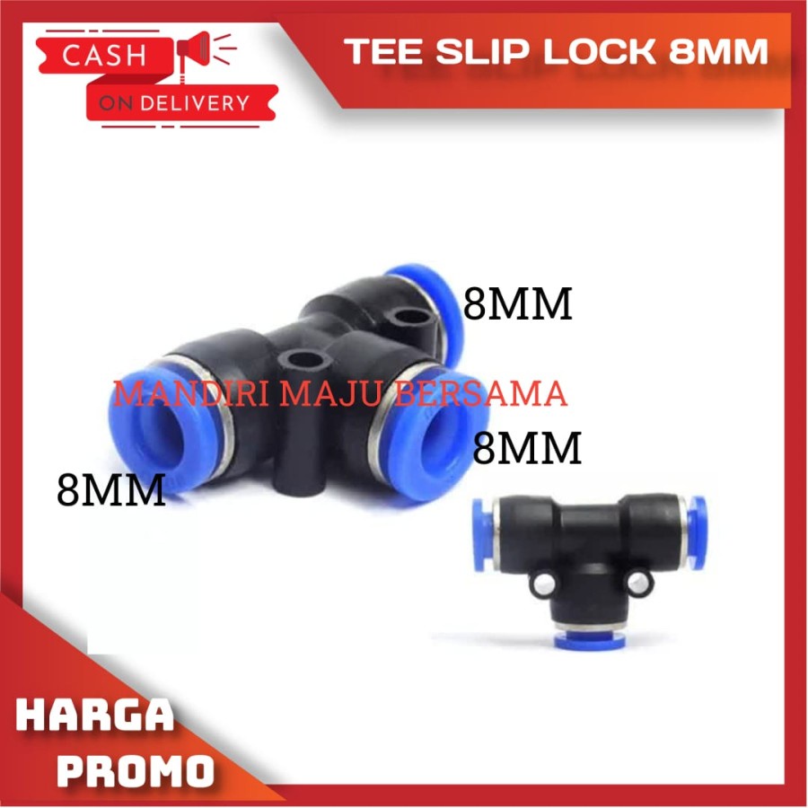 FITTING PNEUMATIC SLIP LOCK TEE 8MM PUSH IN SELANG PU 8MM