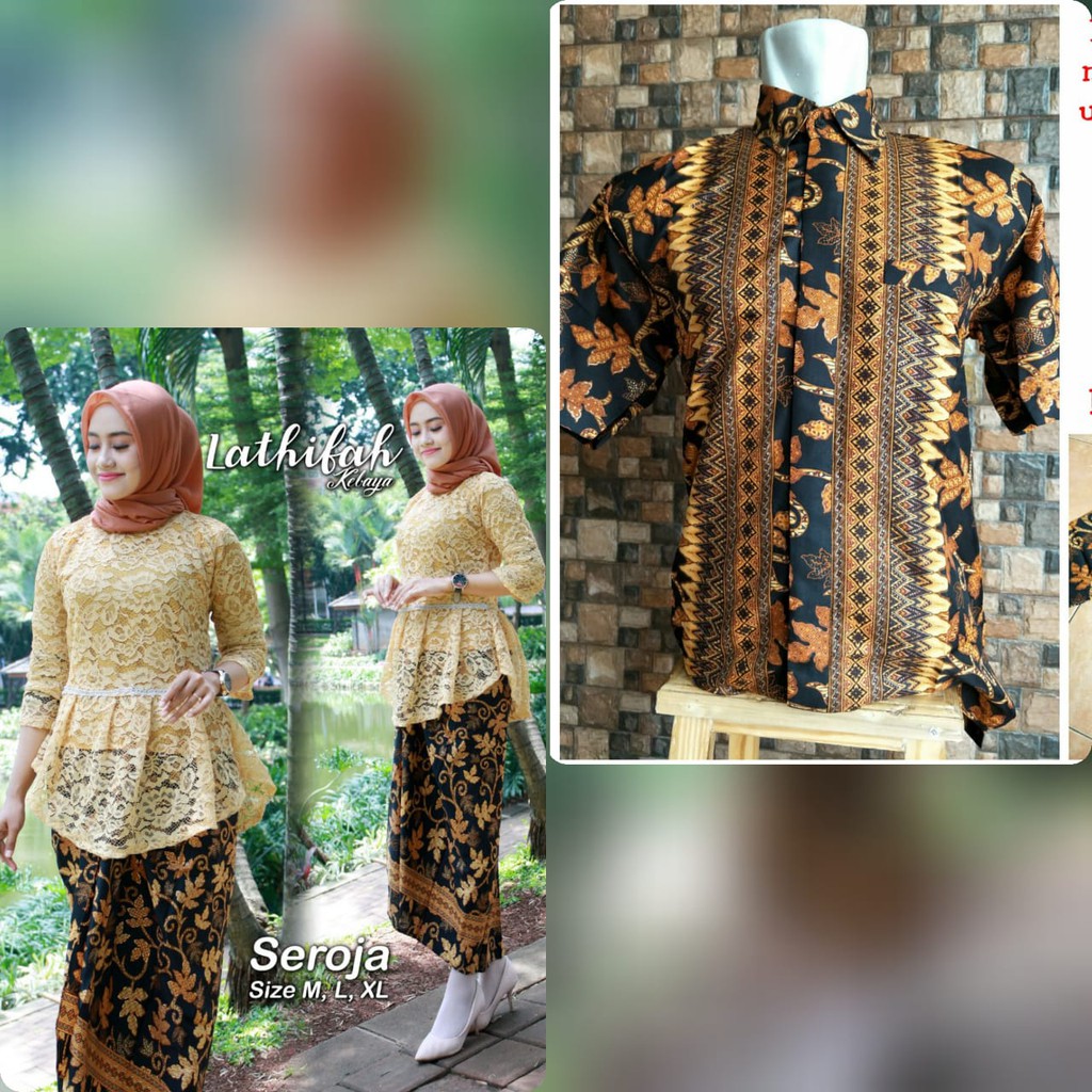 pakain kebaya wania set brokat seroja couple hem lengan pendek