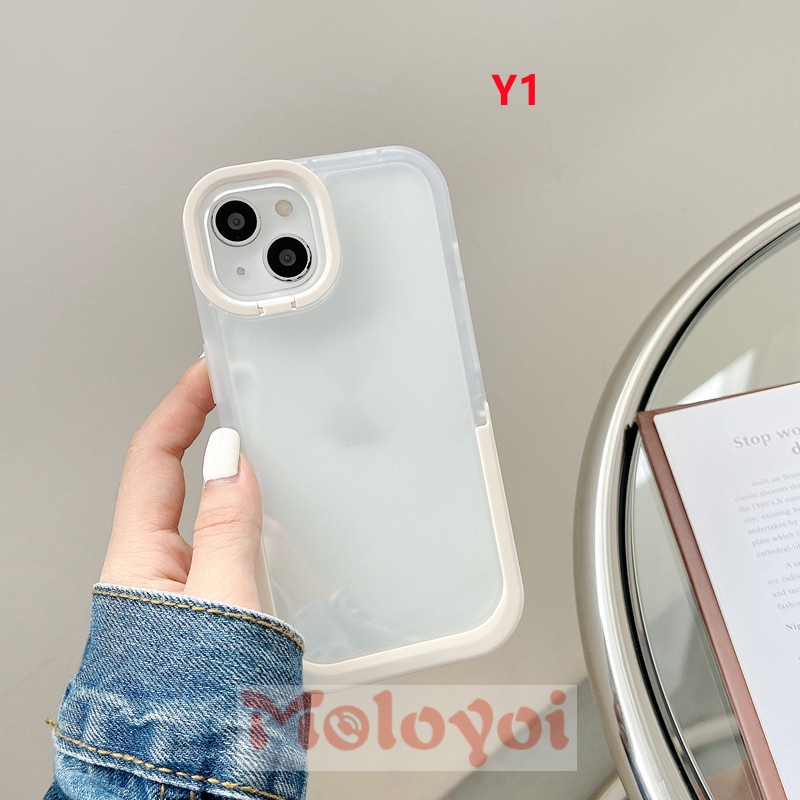 Soft Case TPU Warna Macaron Polos Dengan Kickstand Lipat 2 IN 1 Untuk IPhone 8plus 11 Pro MAX XR X 7plus 13 12 11 Pro MAX 7 8 Plus XS MAX