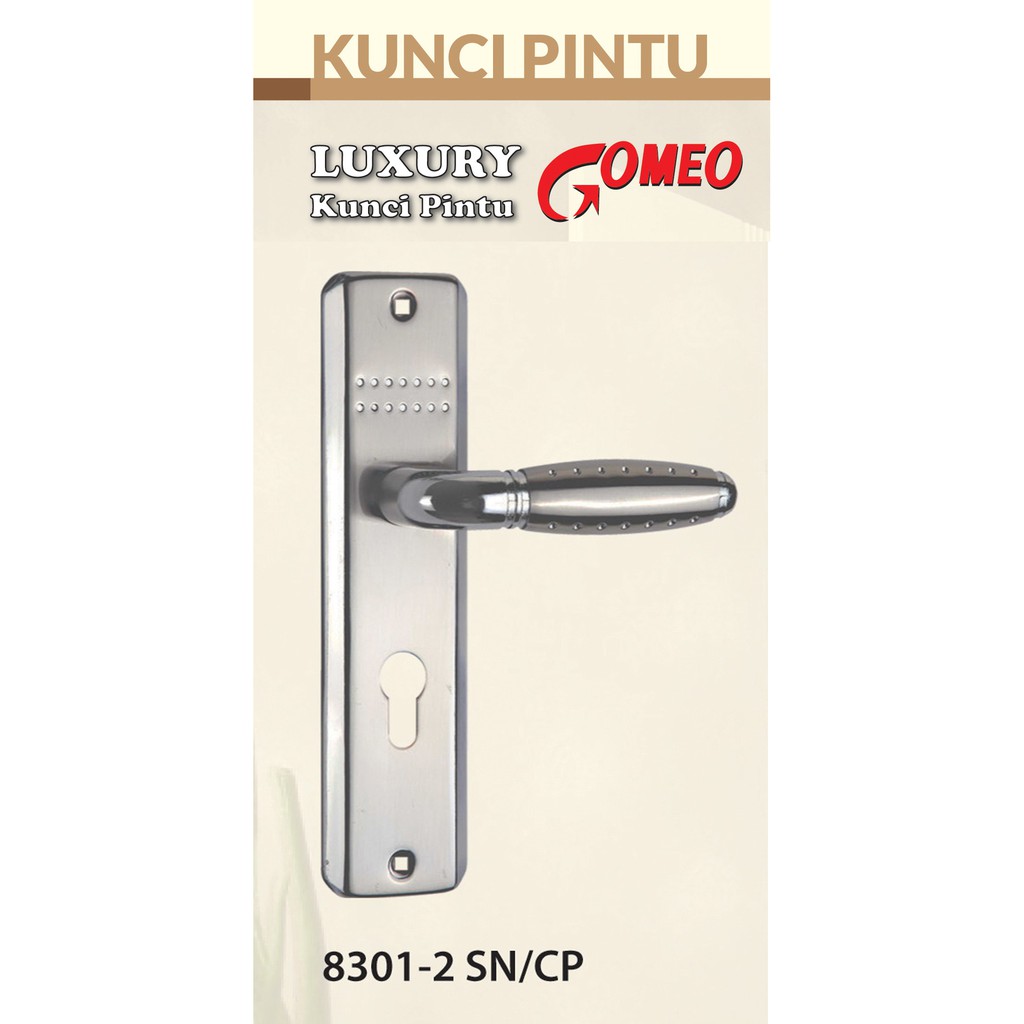 Kunci Pintu Tanggung Gomeo 8301-2 warna Silver / Chrome Set Body Kunci