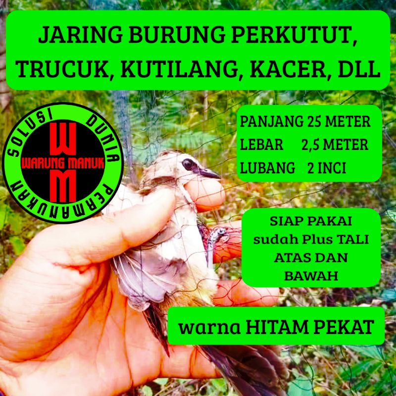 JALA PERKUTUT 25 m/JARING HITAM 2 Jari JARING BURUNG MURAI KUTILANG JARING PERKUTUT CUCAK IJO KACER 