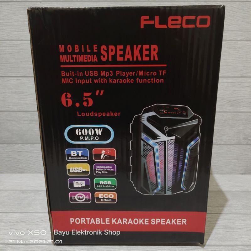 Speaker Bluetooth Fleco F3362/FL611/FL612 Microphone Karaoke/Salon Aktif Wireless Subwoofer 6,5Inch