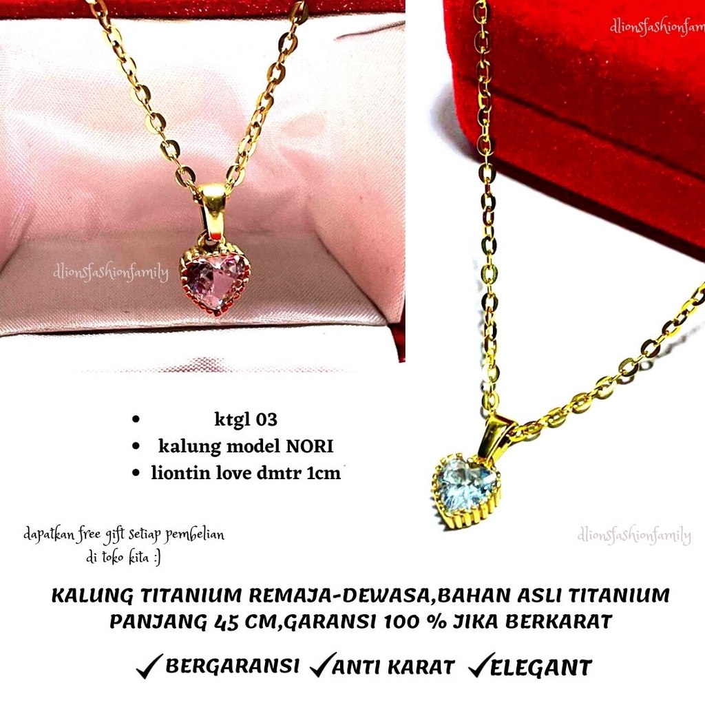 KALUNG TITANIUM WANITA ANTI KARAT,PANJANG 45 CM,BANDUL LOVE PERMATA,DIJAMIN TIDAK GATAL DAN TIDAK BERKARAT,COCOK UNTUK REMAJA-DEWASA