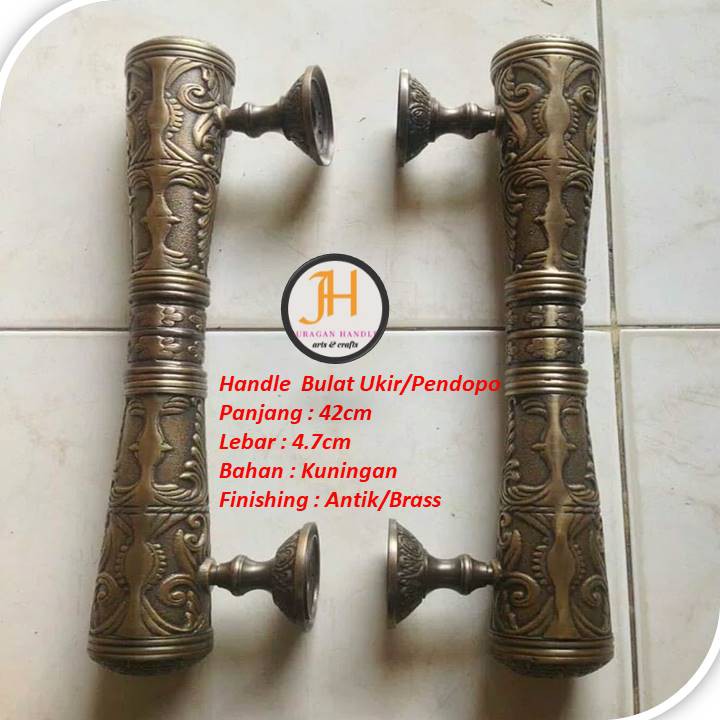 Termurah Handle Tarikan Pintu Kuningan Antik Rumah Minimalis Kupu Tarung Motif Ukir Klasik 42cm