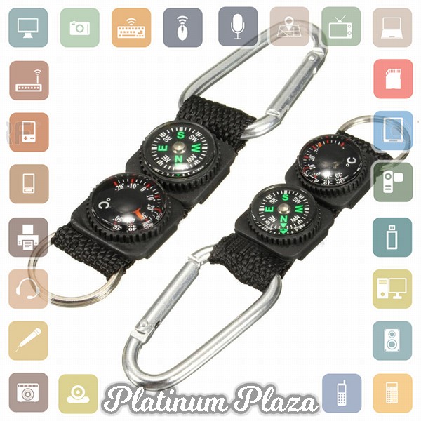 Mayitr Gantungan Kunci 3 in 1 Kompas Termometer Carabiner Key Ring - SF0006244 - Black`28IB04-