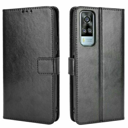 VIVO Y21A Y21T Y21S Y21 2021 Y33S Y53S Y51 Y51A CASE FLIP LEATHER BOOK COVER STANDING BUKU KULIT CASING SOFTCASE SILIKON HITAM COVER STAND