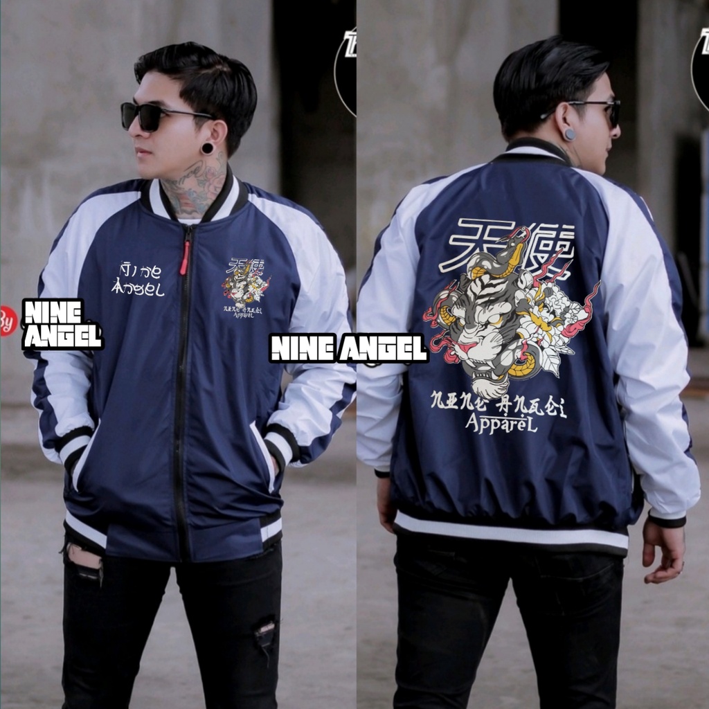 Jaket Sukajan Jepang Pria White Tiger with Snake Original Nine Angel