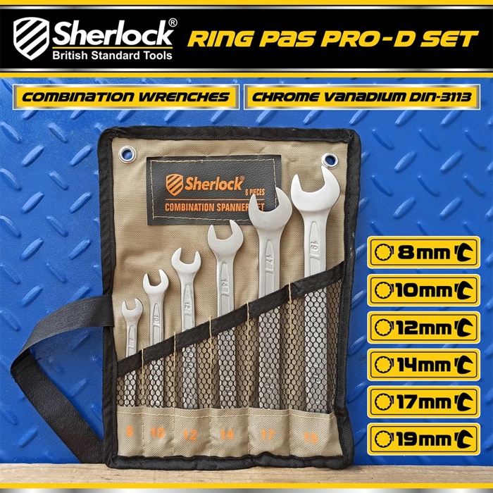 Kunci Ring Pas Set (6 pcs) Sherlock PRO-D 8mm -19 mm Chrume Vanadium DIN-3113