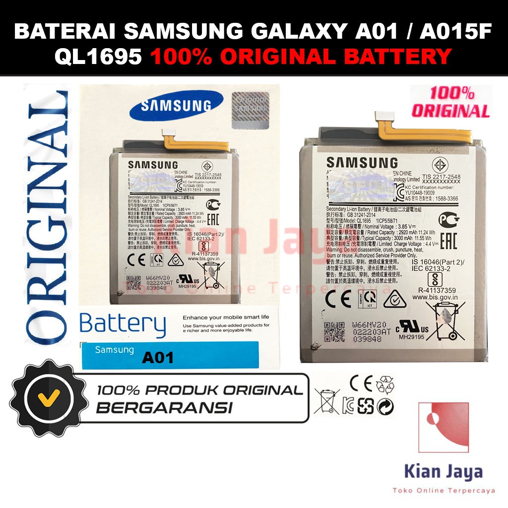 [Garansi 100% Ori] Baterai Samsung Galaxy A01 A015 A015F A015G QL1695 Batre Batrai Battery Hp QL 1695 Original