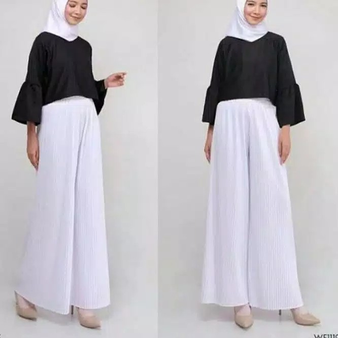 OOTD WANITA /// KULOT PLISKET PUTIH