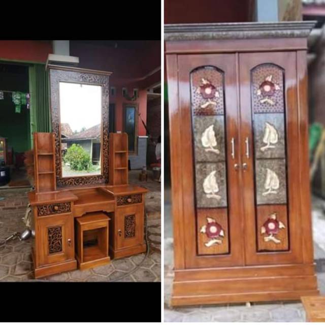 Sepaket lemari+meja rias kayu jati