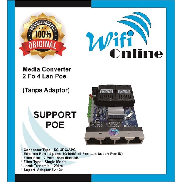 Media Converter 2 Fo 4 Lan 10/100 Poe tanpa adaptor