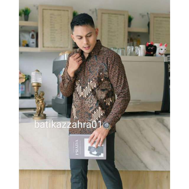 kemeja batik pria lengan panjang full puring slimfit