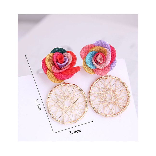 LRC Anting Tusuk Fashion Flower Dreamcatcher Alloy Hollow Stud Earrings A60551