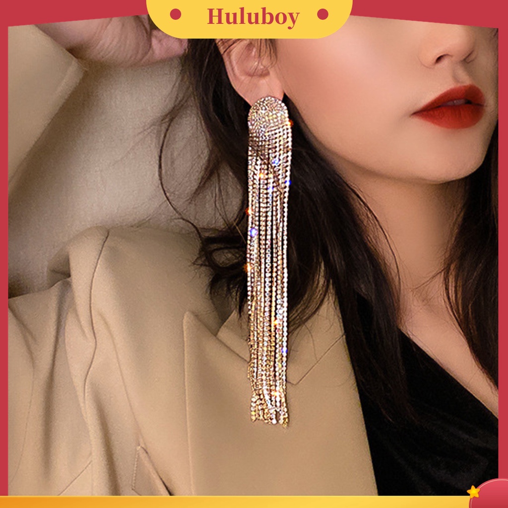 Anting Juntai Panjang Full Berlian Imitasi Bahan Alloy Untuk Wanita