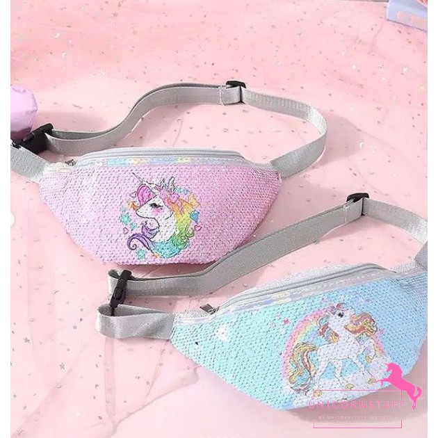 Waist Bag Sequin Unicorn Tas Dada Anak Selempang Bahan Bagus Pergi