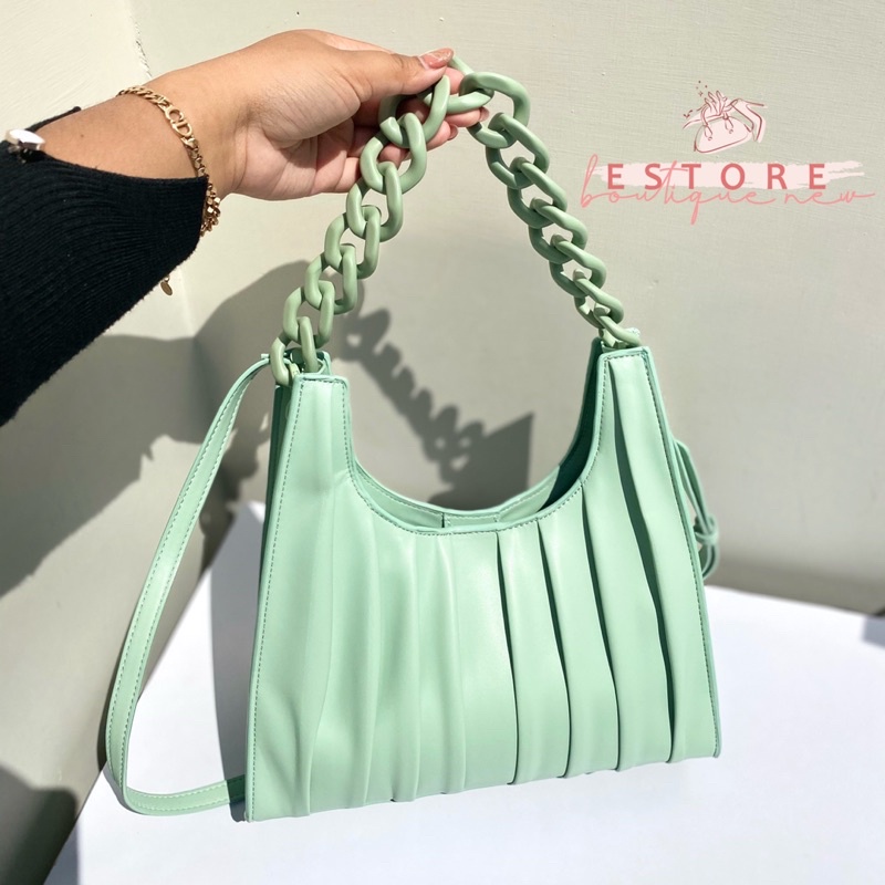 Chain Handle Pleated Bag