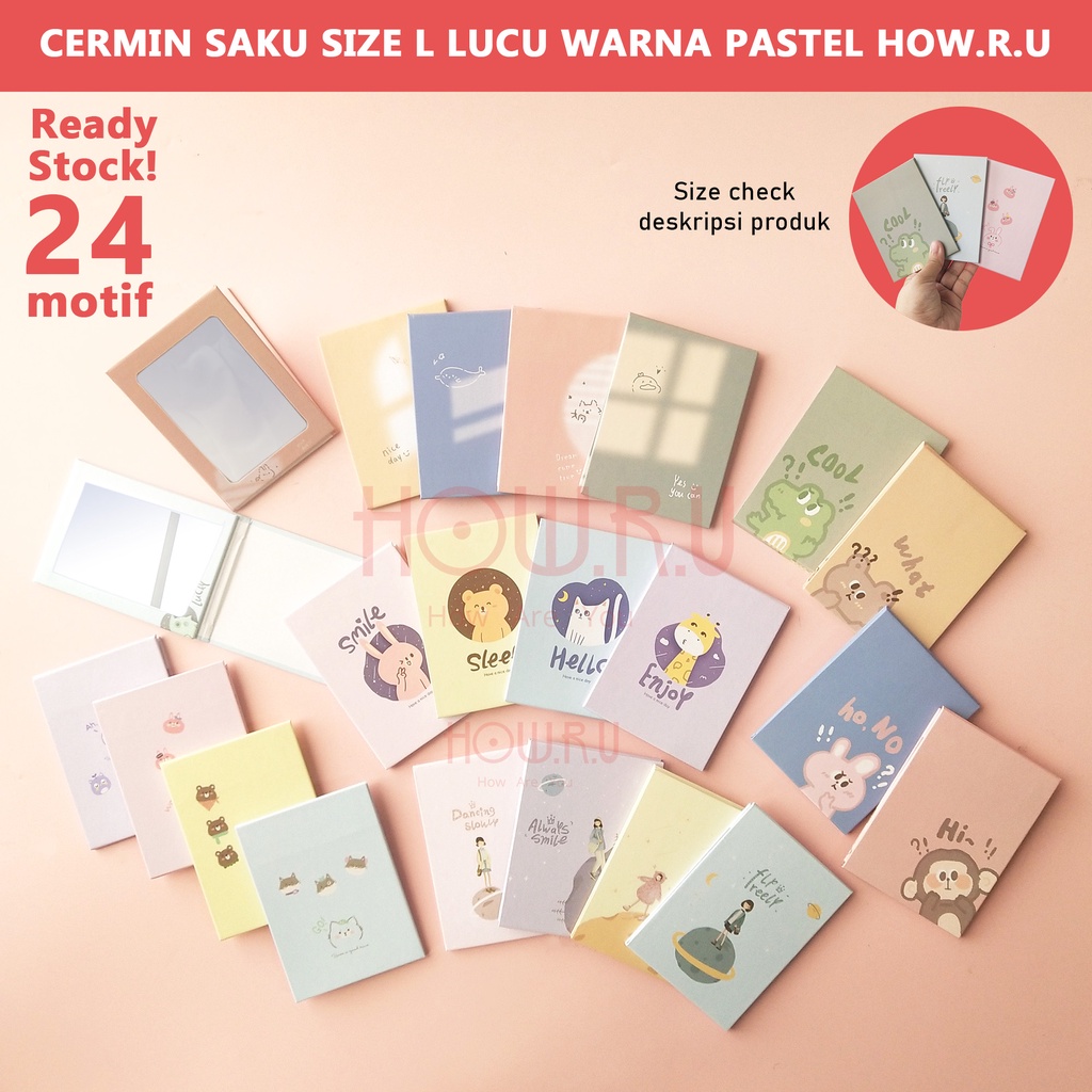 HOW.R.U | 13 x 9 cm - Cermin Lipat / Cermin Saku Korea Warna Pastel Motif Karakter Lucu