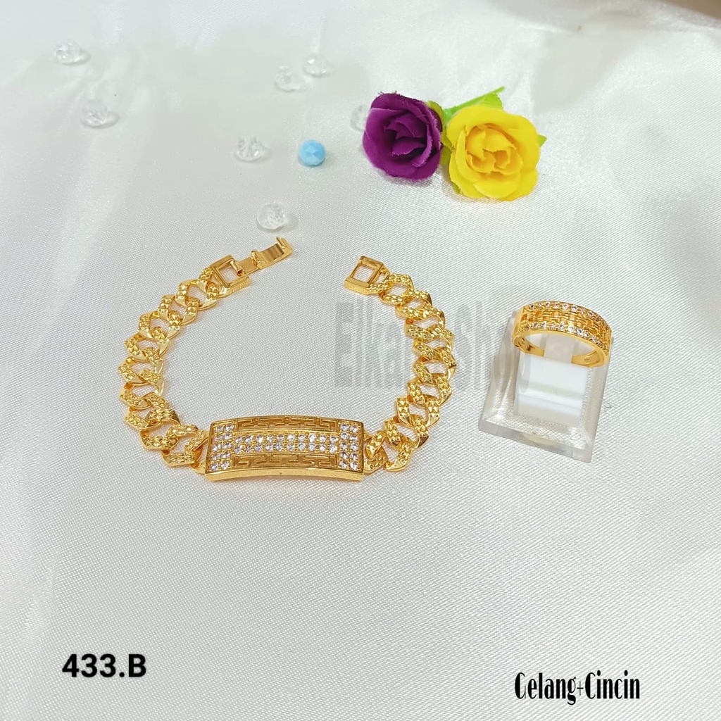 SET GELANG SISIK NAGA PERSEGI JARING KOMBI ZIRCON SIMPLE TERMANIS RANTAI SUPER BERKELAS PERHIASAN ANTI KARAT&amp;ANTI LUNTUR