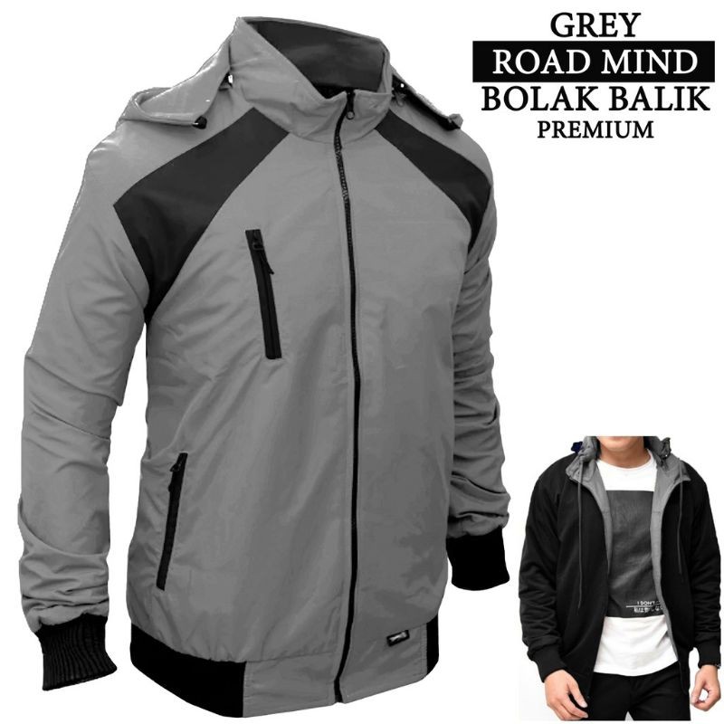 JAKET PARASUT BOLAK BALIK 2IN1 ROAD MIND PREMIUM ABU MUDA PARASIT JAKET MOTOR PRIA WANITA M L XL XXL