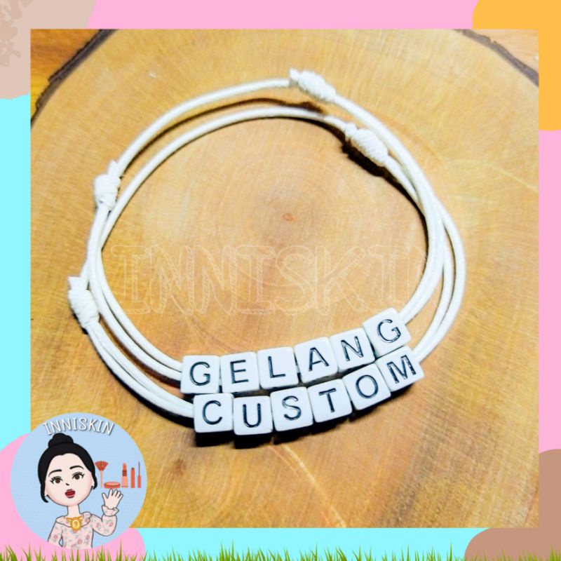 Gelang Custom Anti Air Putih / Gelang Request Nama / Gelang Bangle / Gelang Korea Anti Air / Gelang Ukir Nama Putih / Tali Korea Waterproof