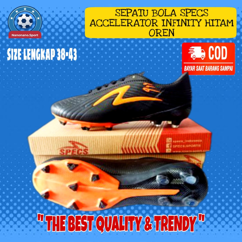 SEPATU SEPAK BOLA SPECS ACCELERATOR INFINITY HITAM OREN PRIA OLAHRAGA SPORT TERBARU ORIGINAL MURAH