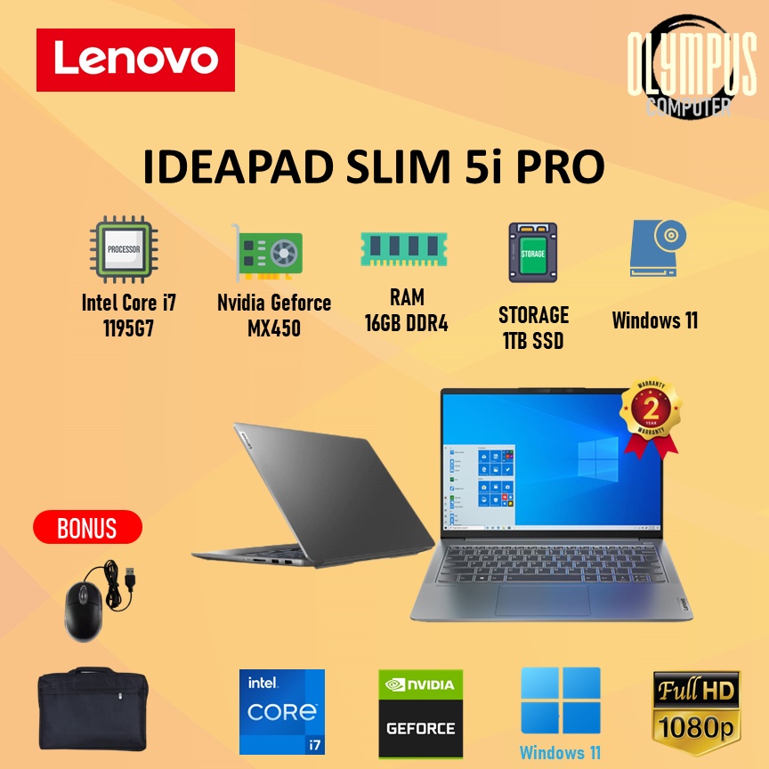 LAPTOP LENOVO IDEAPAD SLIM 5i Pro MX450 i7 1195G7 16GB 1TBSSD W11+OHS