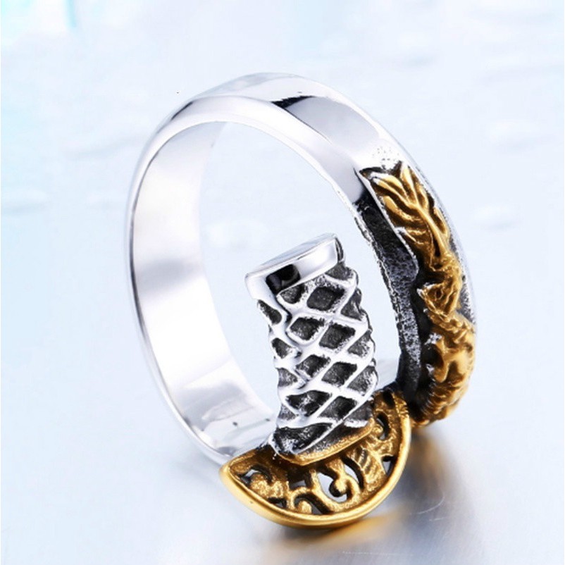 SeuSuk Fashion Japanese Samurai Sword Dragon Opening Knife Men Jewelry Ring Gift