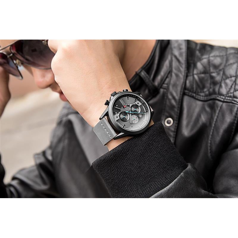 CURREN 8325 Jam Tangan Pria Analog Tali Kulit Chronograph Aktif WATCHKITE WKOS