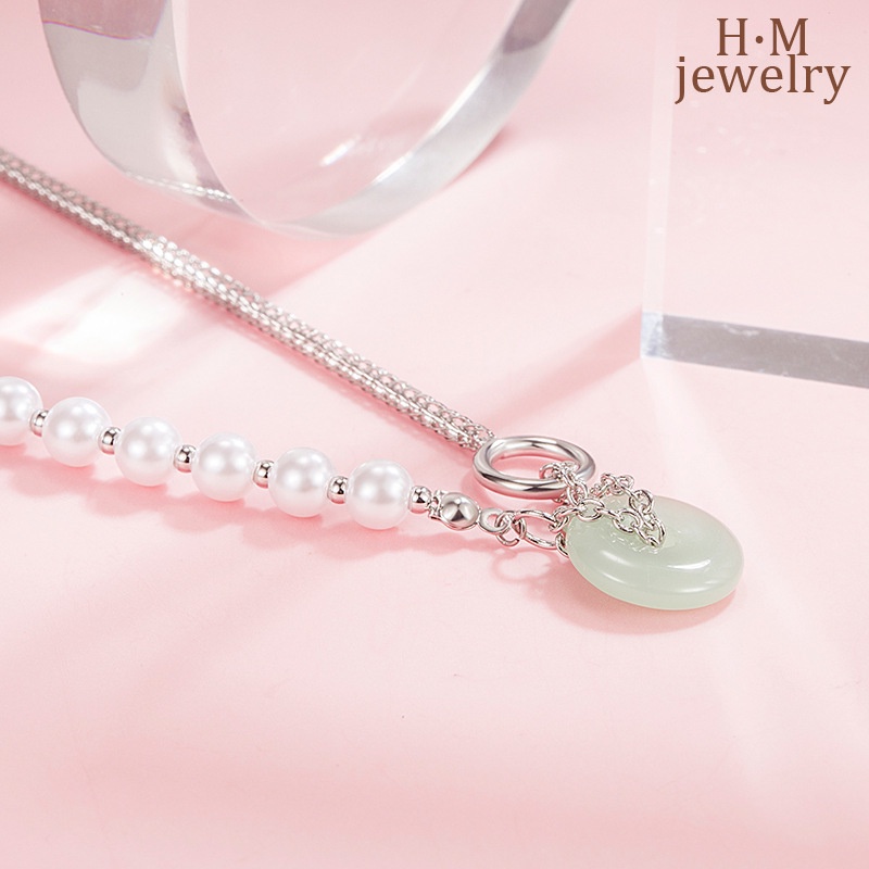 Kalung Rantai Clavicle Retro 2022 Hias Mutiara Giok Hetian Untuk Wanita