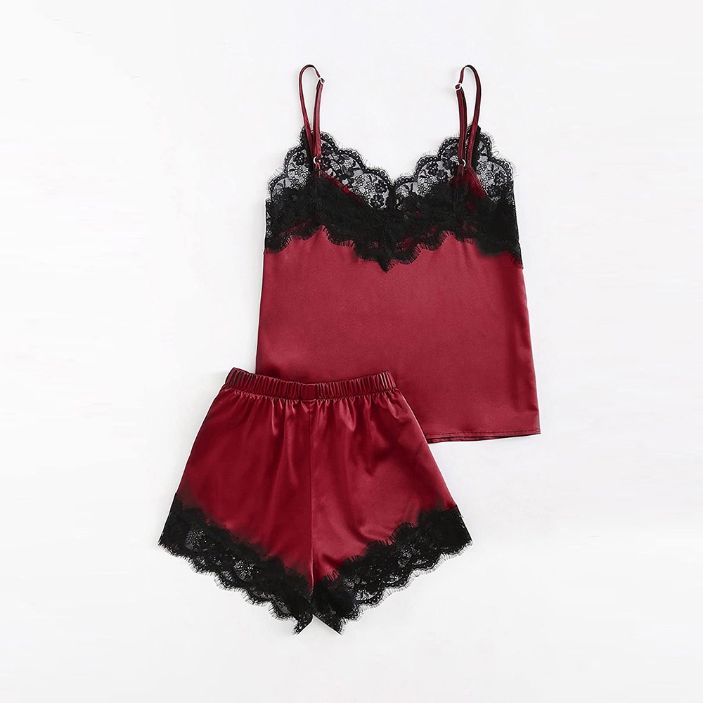 Blackpink Baju Tidur Wanita Set Celana Renda + Tank Top Set Baju Tidur Malam 3049