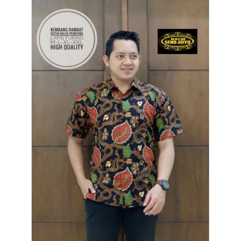 Hem Batik Pria/Batik Lengan Pendek/Kemeja Batik Lengan Pendek KEMBANG RAMBAT PENDEK