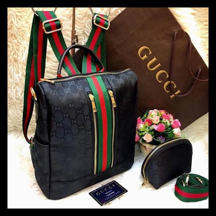 Tas Ransel Wanita Gucci 3In1 2Resleting Tas Fashion Import Bahan Kokoh Big Sale