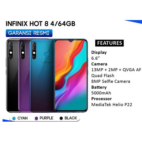 HP INFINIX HOT 8 4/64GB GARANSI RESMI PROMO TERMURAHHHHHH
