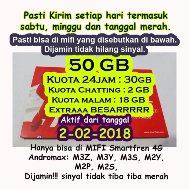Perdana Smartfren 4G Big Kuota 50GB FRESH 50GB Aktif 1 Bulan, Murahhh~~