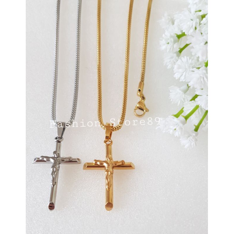 Kalung Salib Jesus Milano gold white Titanium import fashion rohani salib jesus