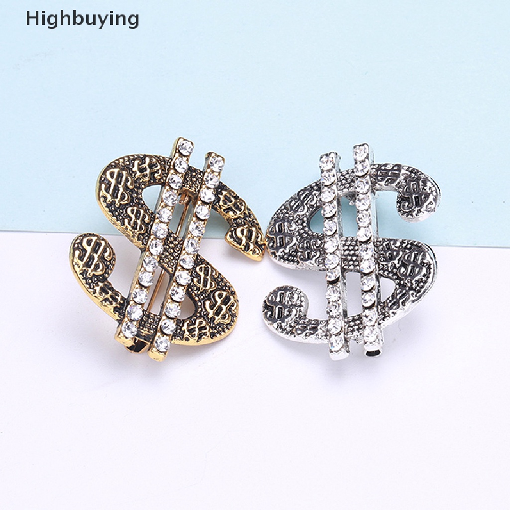 Hbid Bros Pin Vintage Hip Hop Desain Tanda Dollar Hias Berlian Imitasi Untuk Pria / Wanita