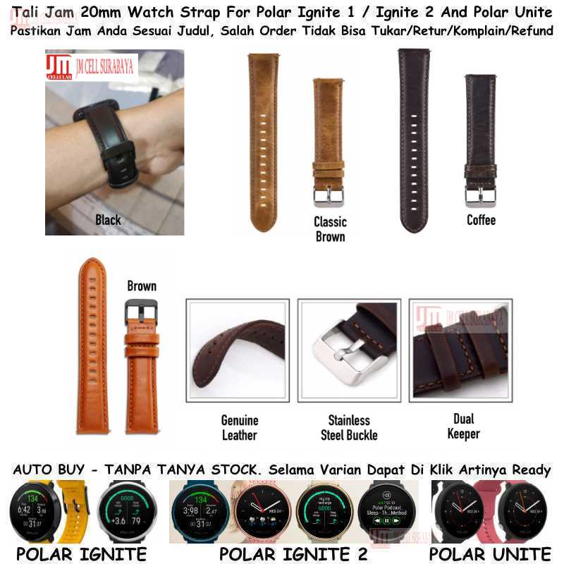 Tali Jam 20mm Watch Strap For Polar Ignite 1 2 / Unite / Suunto 3 Fitness - Genuine Leather Kulit