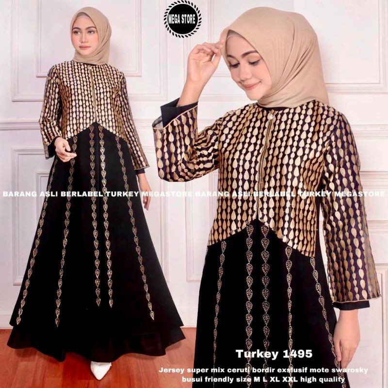 GAMIS MODERN / GAMIS TURKI / GAMIS TERBARU MURAH KEKINIAN / GAMIS  SYARI JERSEY / GAMIS HITAM BORDIR