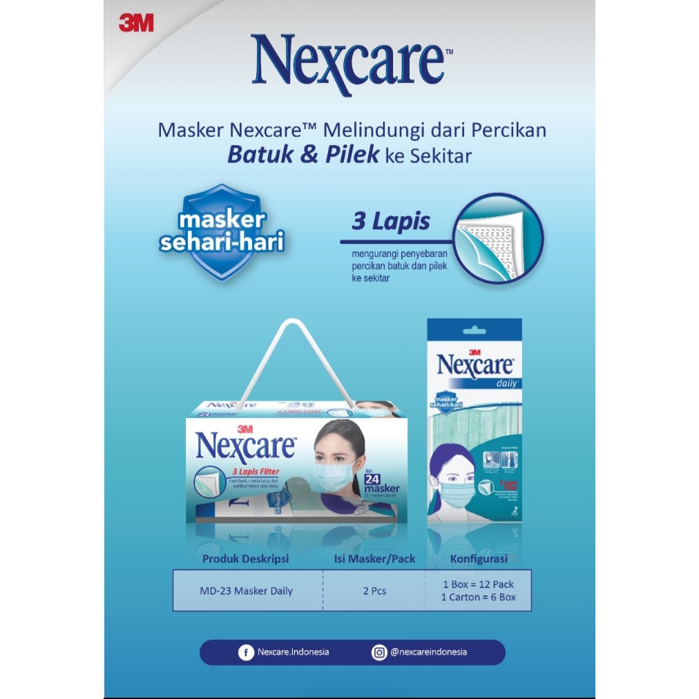 MASKER NEXCARE 3M EARLOOP 3 PLY by 3M - isi 24 pcs