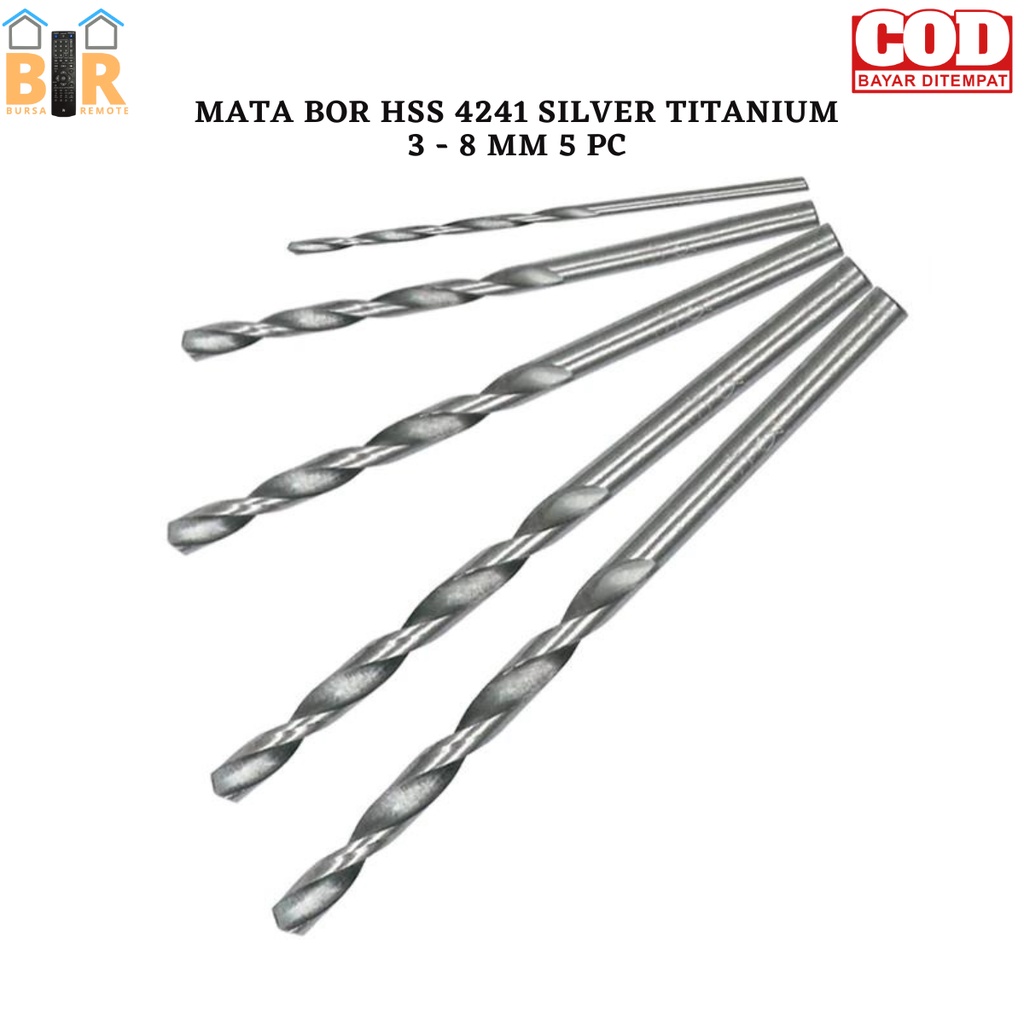 SET 5pcs MATA BOR HSS 4241 SILVER Mata Bor Berlapis Titanium 3 - 8mm