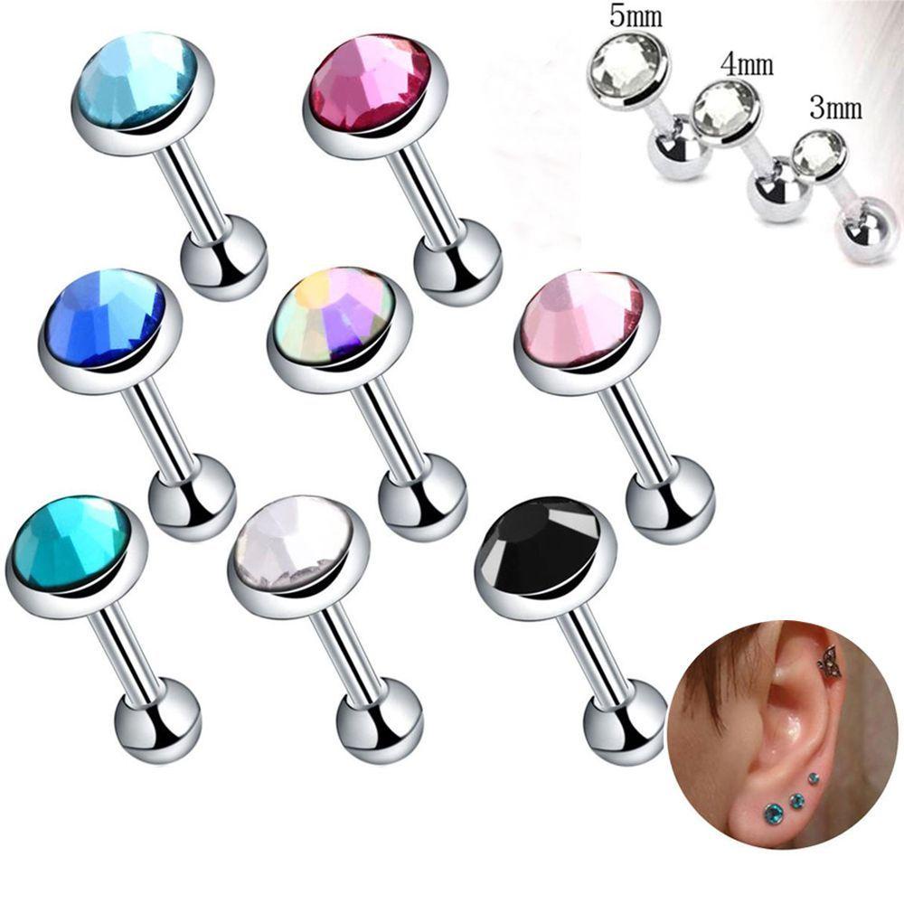 R-flower 2PCs Anting Tindik Multicolor Surgical Steel Permata Perhiasan