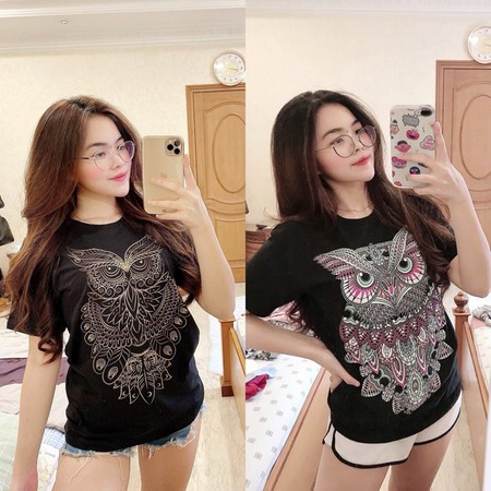 Cuanation Kaos Wanita Premium Combed / Baju Atasan Wanita - OWL BATIK GALAXY OWL GOLDEN OWL