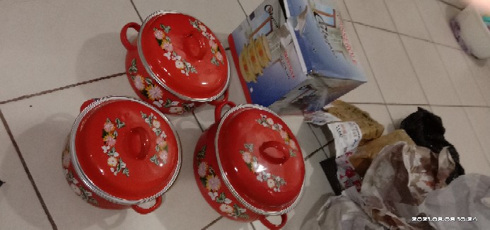 Panci Set Enamel 3 Pcs Tutup Kaca/panci Set Jadul/panco Set Enamel Bunga
